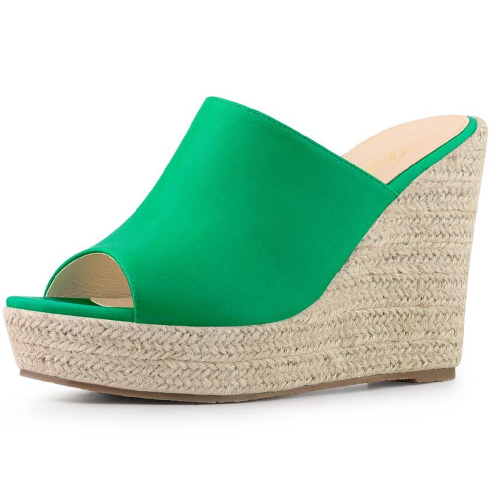 Open Toe Espadrille Wedge Heel Platform Slide Sandal Green